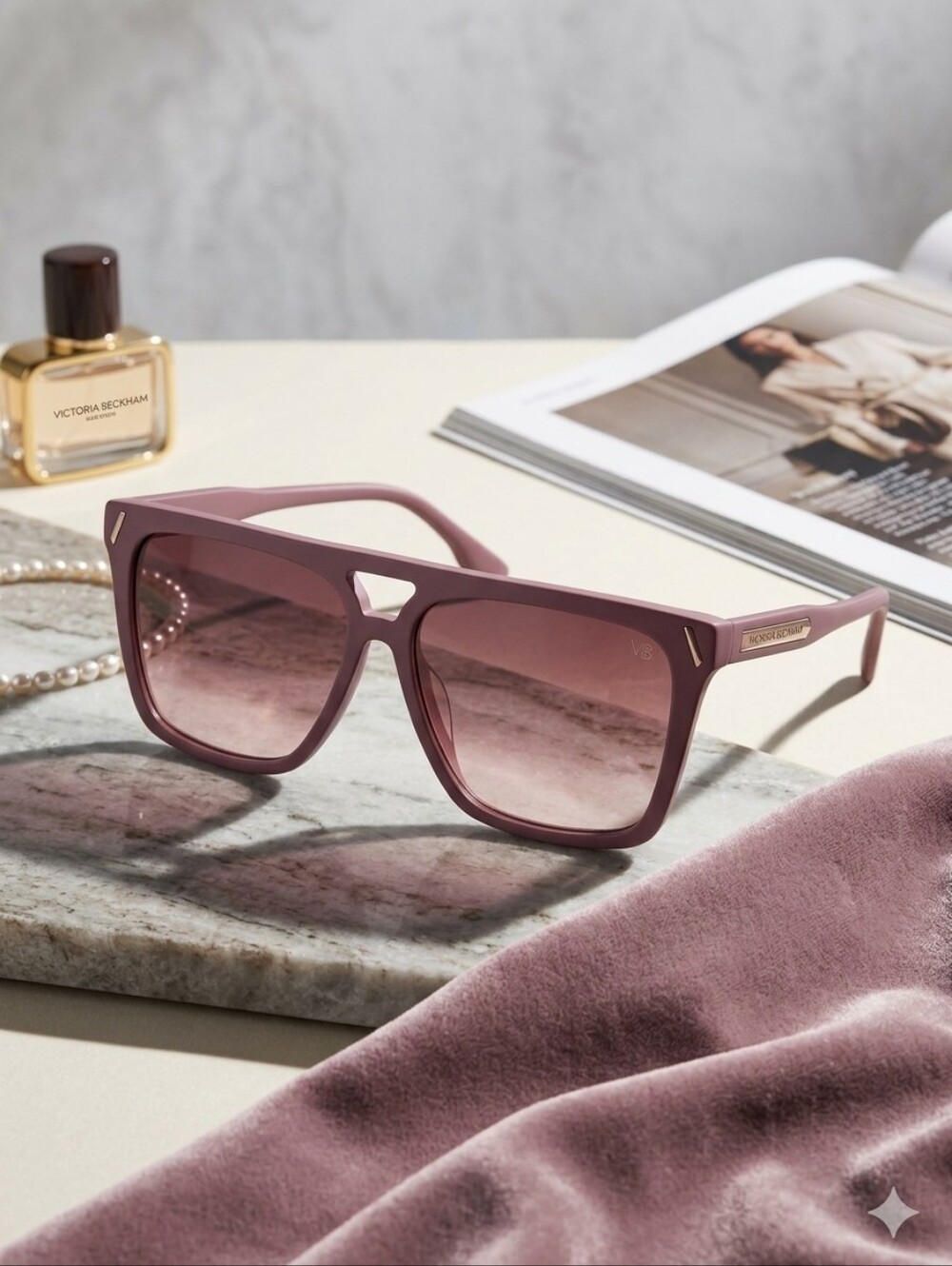 Victoria Beckham Dusty Mauve Square Sunglasses